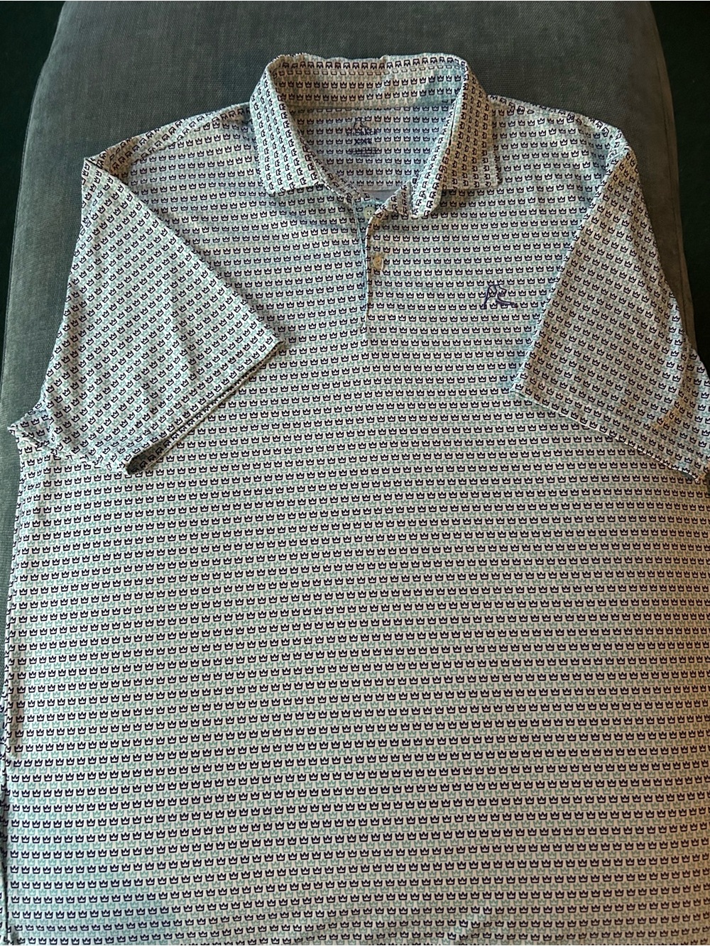 Rhoback White Polo with Navy and Aqua Pattern